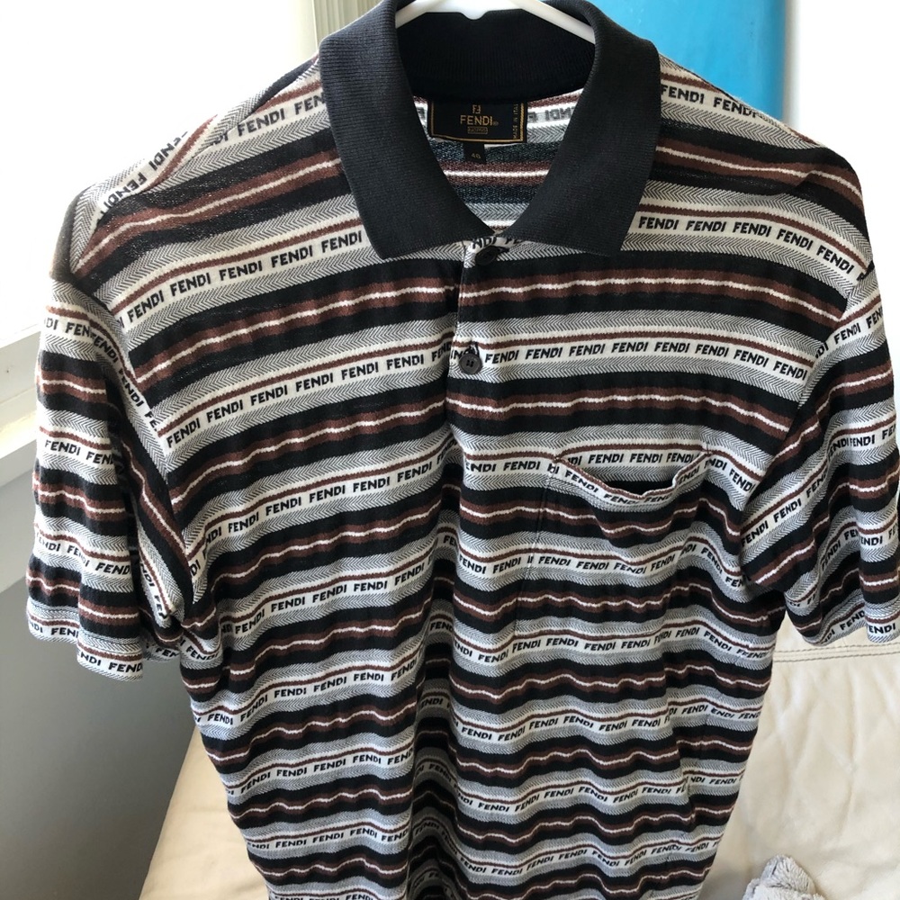 Authentic Men Fendi Logo Striped Vintage Polo S/M